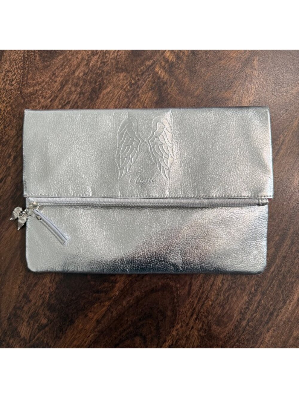 Victoria's Secret Angel Wings Anniversary Fold Over Metallic-Silver Clutch Bag